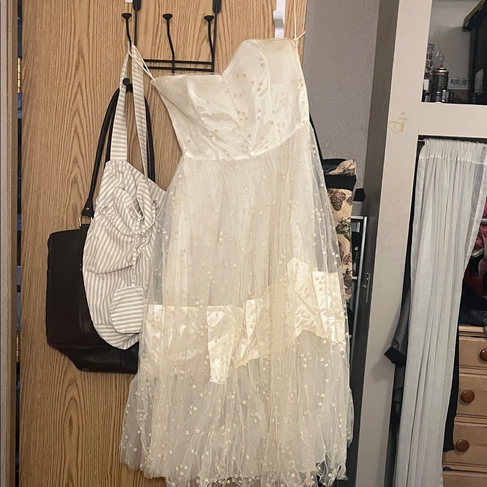 Vintage 1950s Bustier Polka Dot Wedding/Prom Dress